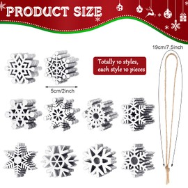 100 Pcs Christmas Unfinished Wooden Snowflake Ornaments Snowflake Hanging Cutouts Blank Wood Slices with Cord Craft Embellishments for Xmas Tree Decorations (White,2 Inches)