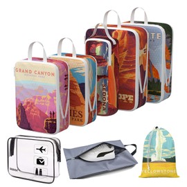 Compression Packing Cubes for Travel, 8 Set National Park Luggage Organizers, Waterproof Expandable/Compression Bags Travel Packing Cubes with Clear Toiletry Bag and Shoe Bag