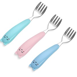 JEYORZY 3 Pcs Baby Besteckset| Kinderbesteck ab 1 jahr| Silikon KinderBesteck Edelstahl, Kinder Besteck, Kinder Gabeln Selbsternährend Baby Kleinkinder Gabel hält Anti-Choke-Design