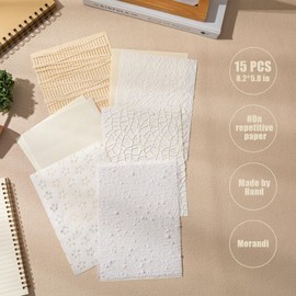 Handmade Scrapbook Paper, 15 Sheet White Craft Textured Paper, A5 Snow Mesh Fabric Mix Special Papers for Scrapbooking Journaling Card Making DIY Supplies