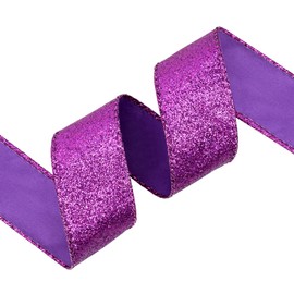 2-1/2 Inch x 10 Yards Purple Wired Glitter Ribbon with Metallic Edge, Christmas Ribbon for Wreath, Tree Decoration, Home Decor, Party Decor, Big Bow