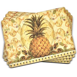 Pimpernel Golden Pineapple Set of 4 Placemats – (15.7" x 11.7") Cork-Backed 5mm Boards, Heat & Stain Resistant, Elegant Table Protection for Dining Room, Kitchen & Home Décor
