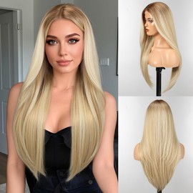 WOKESTAR Long Wigs for Women Synthetic Heat Resistant Hair with Fringe Natural Wigs for Daily Use Blonde Color