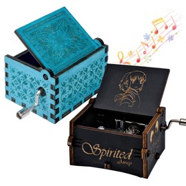 INHEMING 2 pcs Carved Handmade Musical Box, Spirited Away Music Boxes,Vintage Wooden Hand Crank Music Box for Children,Wife,Husband,Friend