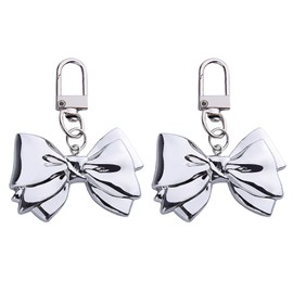Yreamont 2PCS Silver Bowknot Keychain for Women Girls, Unique Design Y2K Keychain Accessories for Bags Backpack Car Keys