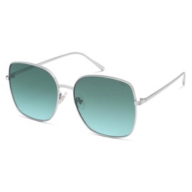 SOJOS Trendy Oversized Square Metal Frame Sunglasses for Women Men Retro Big Flat Lens UV Protection Sunglasses SJ1146, Silver Frame/Bluish-Green Grading Lens