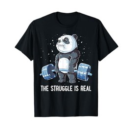 Panda The Struggle Is Real Sollevamento Pesi, Fitness, Palestra, Divertente Maglietta