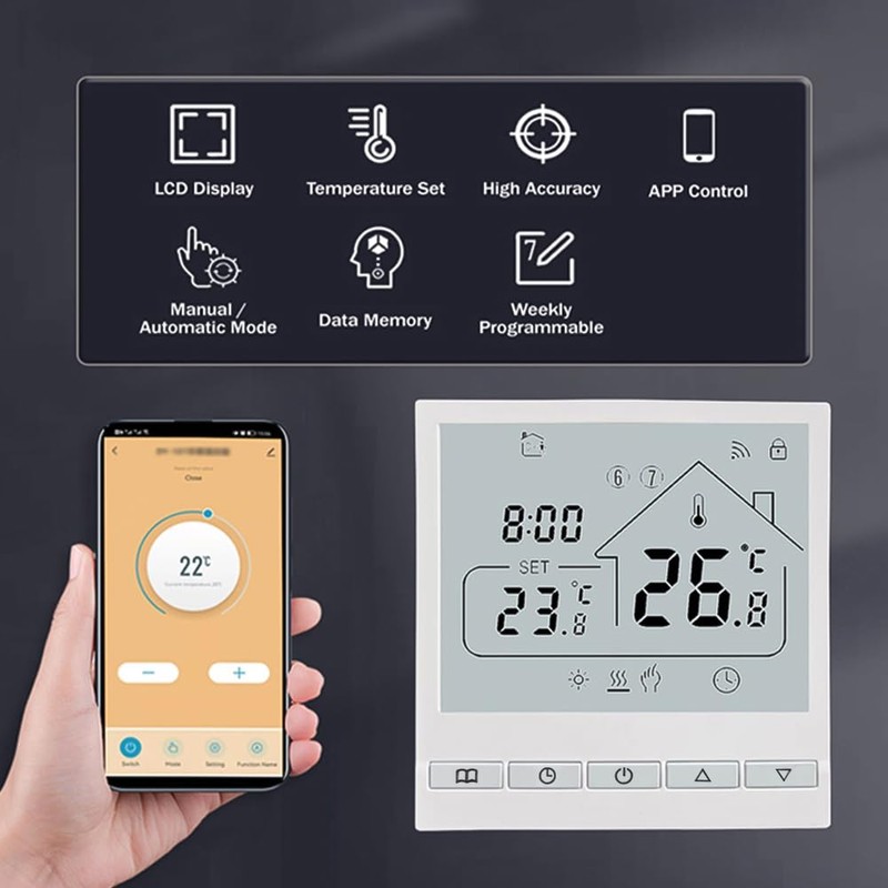 WiFi Smart Thermostat - 5+2 Programmable 16A Electric Heating, Tuya