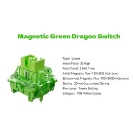 GATERON Magnetic Green Dragon Keyboard Switches, Linear Factory Pre-lubed Freely Setting Pre-Travel 20mm Longer Spring Key Switches for Magnetic Gaming Keyboard (90)