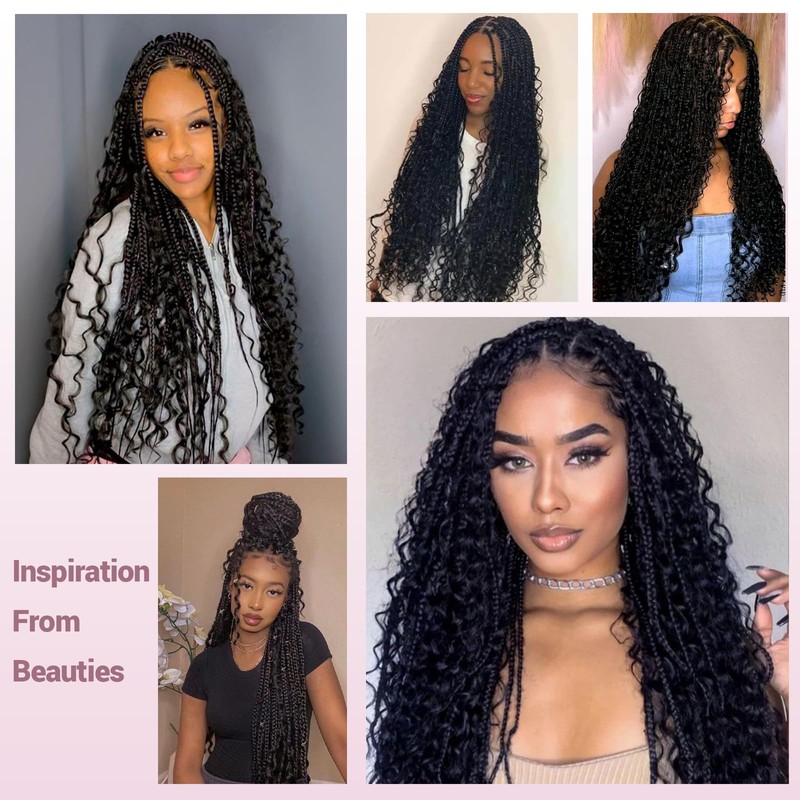 Janyuwool 36" Full Lace Boho Knotless Box Braided Wigs Full
