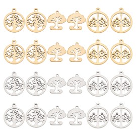 UNICRAFTALE 24pcs Tree of Life Pendants 15/17 mm Stainless Steel Tree of Life Charms Hypoallergenic Metal Charms for DIY Bracelet Necklace Jewellery Making Golden & Stainless Steel Colour, Stainless