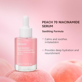 Peach 70 - Suero de niacinamida, suero de extracto de fruta de durazno + vitaminas C y E, mejora la comida de la piel, hidrata profundamente, repara y