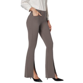 IUGA Business Casual Pants for Women Split Front Flare Pants with Pockets High Waist Stretchy Dress Pants for Work 29"/31" Coffee