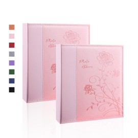 Artmag Small Photo Album 5x7 Photos, 2 Packs Leather Cover Mini Photo Book,Each Album with 26-Page Holds 52 Photos, Artwork or Postcards Picturs Storage (Pink)