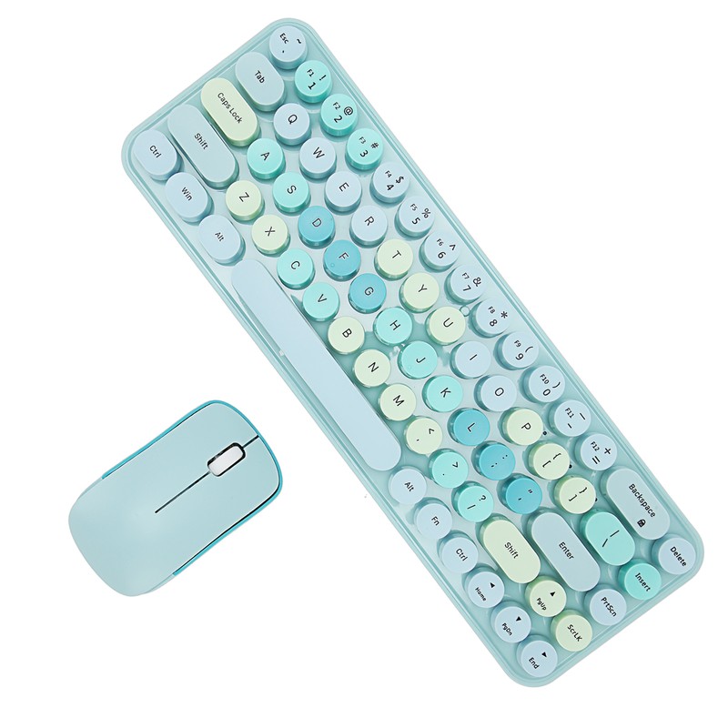 Keyboard Mouse Combo 2.4GHz Wireless Cute Retro 68 Round Keycaps