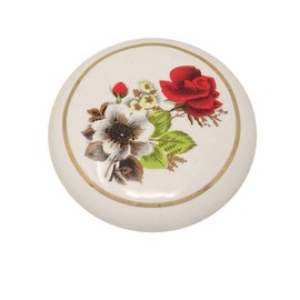 yueton 6Pcs 1-1/2 inch Hand Painted Ceramic Knobs Kitchen Cabinet Retro Vintage Door Drawer Handles Pulls for Dresser Cupboard Wardrobe (Red Rose)