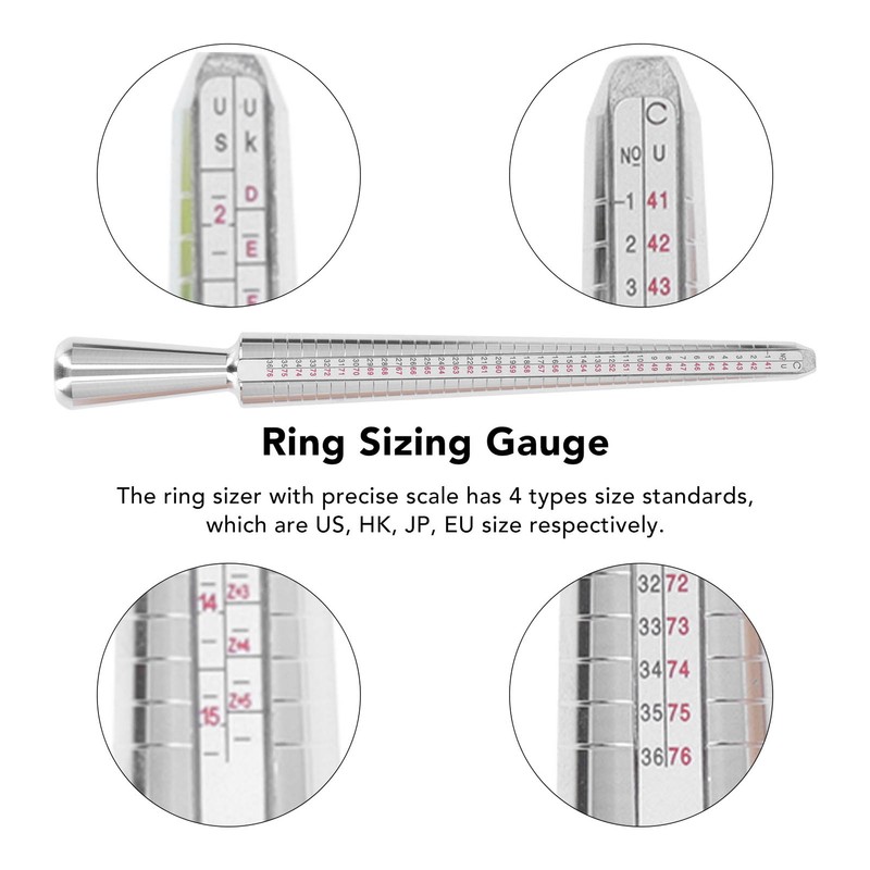 Ring Sizer Set Aluminum Finger Sizing Gauge Polishing Wood Mandrel