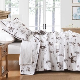 PANGUSHAN 100% Cotton Quilt Queen Size, Ranch Life Cowboy Rodeo Cow Print Western Queen Bedspread, Queen Size Wild West Lightweight Comforter, Reversible Rustic Farmhouse Bedding Set, White/Brown