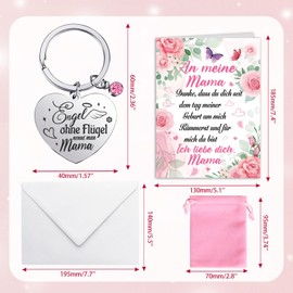 HOWAF Mama Geschenk Muttertagsgeschenk, Mama Geburtstagskarte Muttertag Karte Mama Schlüsselanhänger Lasergravierter Edelstahl-Schlüsselanhänger Geburtstagsgeschenk Geschenke für Mama von Tochter Sohn
