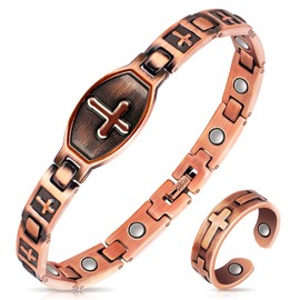 Copper Bracelets for Women, 99.99% Pure Copper Magnetic Bracelets ＆ Magnetic Rings with 3500 Gauss Magnets, Jewelry Gift with Sizing Tool