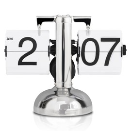 HERCHR Flip Desk Clock, Retro Digital Flip-Down Clock, Retro Minimalist Single Foot Mechanical Car Flip Clock, Table Clock with Digital Display for the Living Room at Home (White)