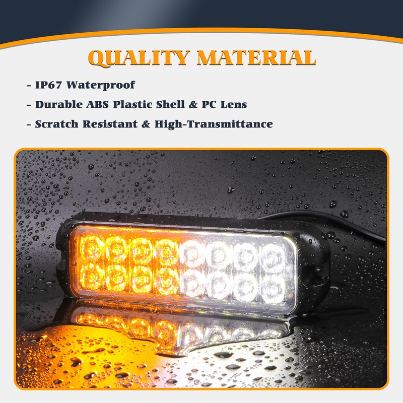 V-SEK Amber White LED Strobe Lights Kit - 8PCS 16-LED