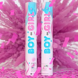 (2 Pink) Baby Gender Reveal Confetti Cannon with Holi Powder | TUR Party Supplies | 100% Biodegradable | 12 inch | Confetti Poppers Sticks for Baby Boy or Girl Gender Reveal Decorations & Game Ideas