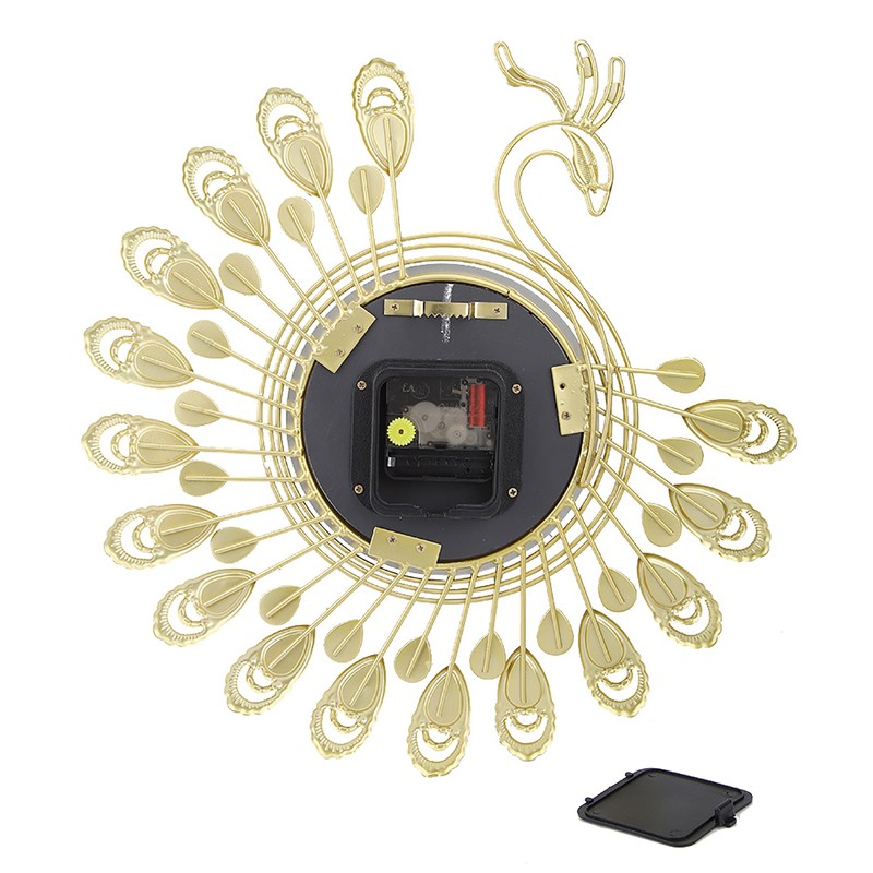 Iron Modern Wall Clock Large 3D Peacock Shape Non Ticking