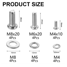 24 Pack TV Mount Hardware Kit, VESA TVMount Screws, Universal TVMounting Hardware Kit, Vesa Screw TVStand Screw Stainless for TV and Monitor Mounts Bracket Fixing Stainless Steel Screws Washers
