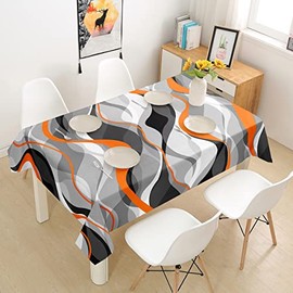jejeloiu Orange Grey Black Stripes Table Cloth 55"x87" Geometric Table Cover for Geometry Tablecloth Washable Modern Striped Art Abstract Art Tabletop Decorative Buffet Banquet Decor