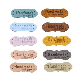 Kellegour Pack of 100 Handmade Leather Labels, PU Handmade Labels, Handmade Tags with Holes, PU Leather Sewing Labels for Crafts, Sewing, Knitting, Sewing, Hats, Purses, Clothing, 10 Colours