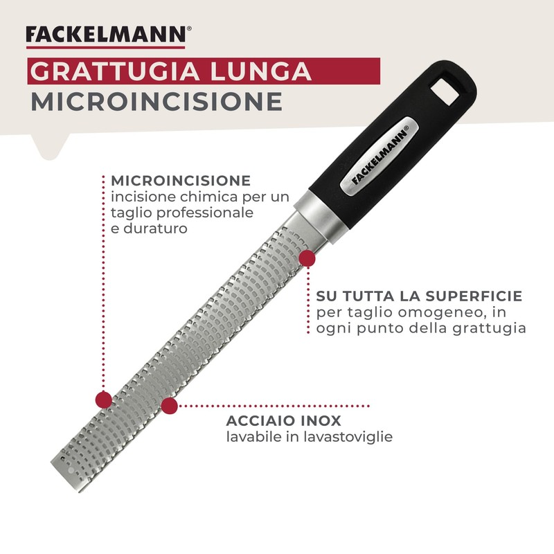 Fackelmann Grattugia lunga per formaggio, grattugia manuale per limoni, agrumi,