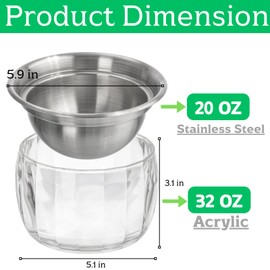ZENFUN 2 Pack 20 Oz Chilled Dip Bowl with Acrylic Ice Bowl Base, Stainless Steel Ice Chilled Serving Dish Iced Salad Bowl Set for Chilled Pasta, Potato, Dressing, Fruit