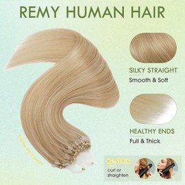 Hairro Microlinks Hair Extensions Human Hair Micro Loop Pre Bonded Cold Fusion Keratin Stick Micro Bead Hair Extension For Women 20 inch 50g 100 Strands #18P613 Ash Blonde Highlight Bleach Blonde