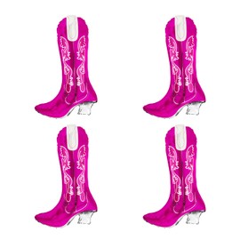 Lezevn 4Pcs Cowgirl Boot Balloons Boot Foil Balloons Decor Themed Birthday Party Supplies for Western Cowgirl Party Decorations