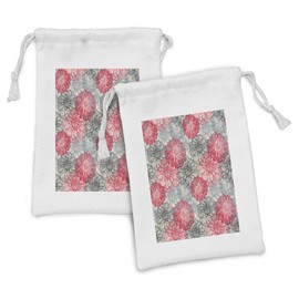 Lunarable Dahlia Flower Fabric Pouch Set of 2, Hand Drawn Overlap Twisted Old Fashion Blossoms Boho Petals Floret Image, Small Drawstring Bag for Toiletries Masks and Favors, 9" x 6", Cream Dark Pink
