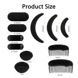 11 Piece Bump It,Hair Bump,Hair Volume Clip,Hair Bumps for Volume insert,Bump it Hair Accessory,Sponge Hair Bump Clip for Volume,for Women Girl DIY Hairstyles Pads Hair Extensions Accessories(Black)