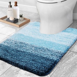 OLANLY Luxury Microfiber Toilet Mat U-Shaped, Extra Soft and Absorbent Bath Mat, Non-Slip Plush Shaggy Bathroom Rug, Machine Wash Dry, Contour Toilet Rugs for Toilet Base, 20x24, Peacock Blue