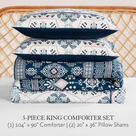 Jessica Simpson Boho Print Comforter Set King Size Comforter Bedding Set Ensemble - 3 Piece Set