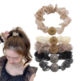 shefun JP221 Scrunchie Silk Hair Rubber Non-marking Hair Rubber Set of 5 Adults Hair Rubber Metal Plate Silk Rubber Stylish Volume Women's Hair Ornament