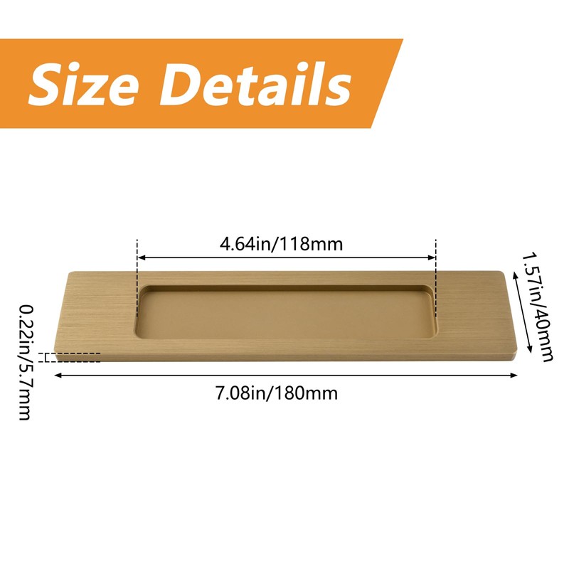 MOROBOR 18CM Self-Stick Rectangual Sliding Door Pulls, 2pcs Champagne Gold
