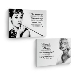 Smile Art Design Audrey Hepburn and Marilyn Monroe Quotes Wall Art Two Piece Set Canvas Print Iconic Art Home Decor Artwork Bedroom Living Room Wall Art Modern Room Decoration Ready to Hang 8x12