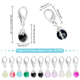 PH PandaHall 100pcs Crystal Dangle Charms, Charms for Keychains Crackle Glass Beads Pendant 10 Color Dangle Glass Charms Lobster Clasp Charms for Jewelry Making Crafts Keychain Purse Decoration