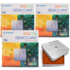 Wisesorb 3 Packs 500 Gram Desiccant Canisters, Indicating & Rechargeable Gun Safe Dehumidifier, Portable Desiccant Canister, Silica Gel Moisture Absorber for Storage