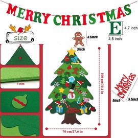 4FT 3D Felt Christmas Tree Decoration with Christmas Banner, DIY Kids Christmas Tree with 48pcs Detachable Christmas Ornaments Wall Decor Xmas Tree Gifts for New Year Home Door Hanging Decoration