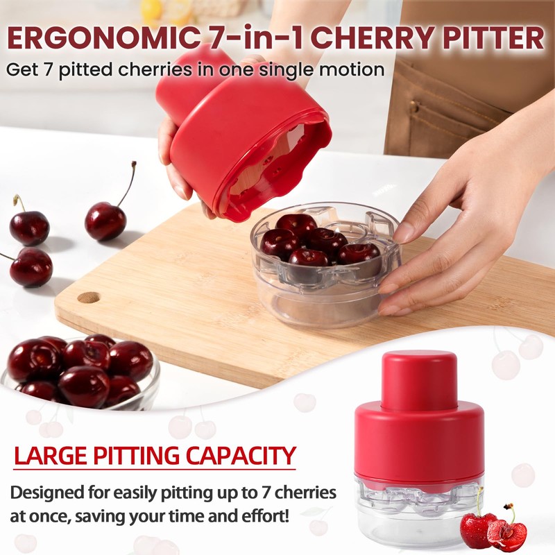 SCHVUBENR 7-IN-1 Large Cherry Pitter Tool - Portable Cherry Corer