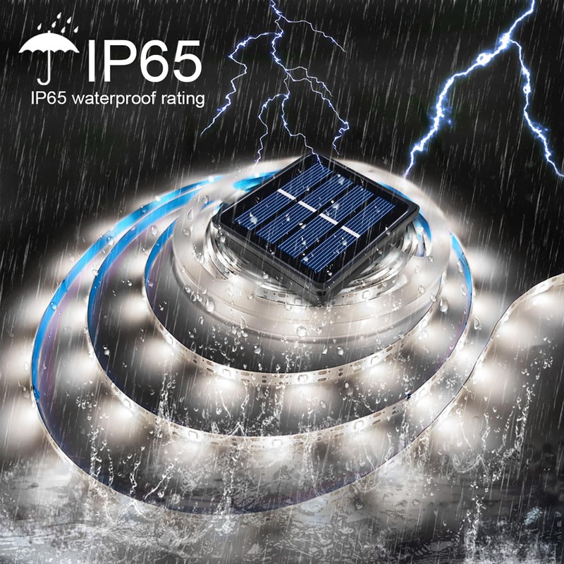 Solar LED Strip Lights Outdoor Waterproof 19.6FT 180 LED White