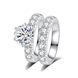 JIEKAYUAN 5.6CTTW Moissanite Engagement Rings for Women 3CT Center Moissanite Wedding Band D Color VVS1 Round Cut S925 Sterling Silver Bridal Sets (9.5)