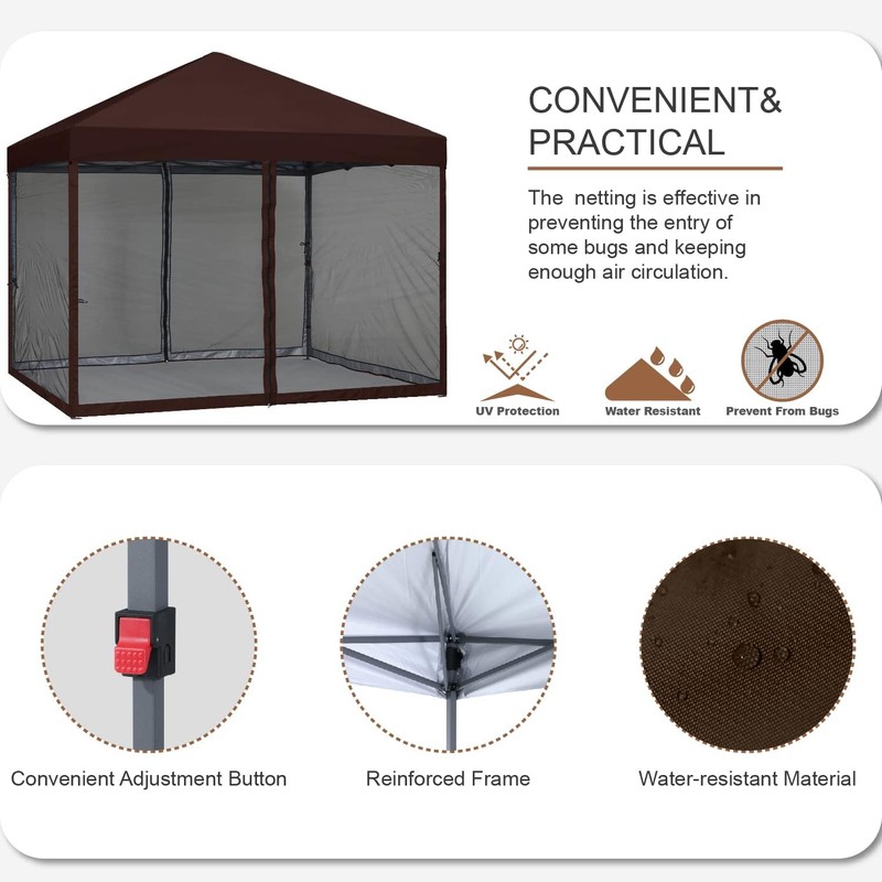 MASTERCANOPY Pop-Up Quick Outdoor Canopy with Netting Screen Walls (10x10,
