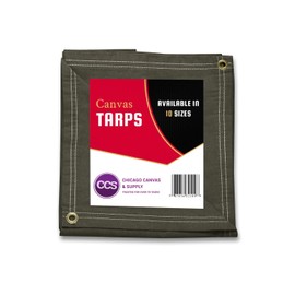 Heavy Duty Waterproof Canvas Tarp by CCS CHICAGO CANVAS & SUPPLY – Extra Durable Multipurpose Camping Tarp Cover with Rustproof Grommets for Industrial & Commercial Use, Olive Drab, 6 by 8 Feet